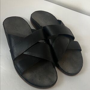 Chaco Black Leather Strap Slide Sandals sz 7